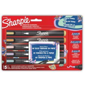 Sharpie 5-Count Water-Based Acrylic Markers Earth Tones No Bleed On Paper New